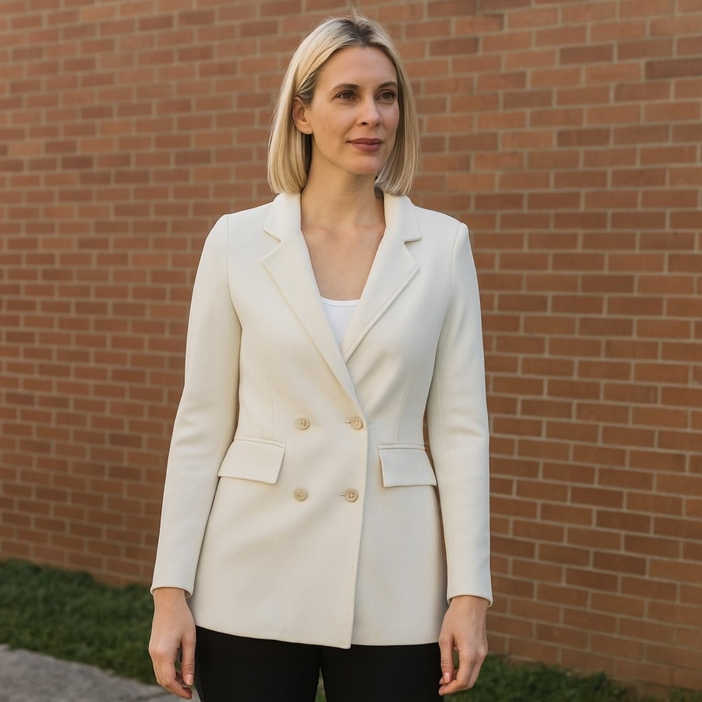 Black Tape_ Double Breasted Cream Blazer 2129508 size M